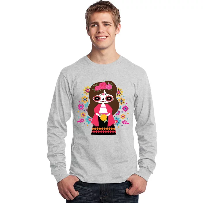 Dia De Los Muertos Mexican Kids Girl Sugar Skull Tall Long Sleeve T-Shirt