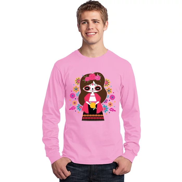 Dia De Los Muertos Mexican Kids Girl Sugar Skull Long Sleeve Shirt