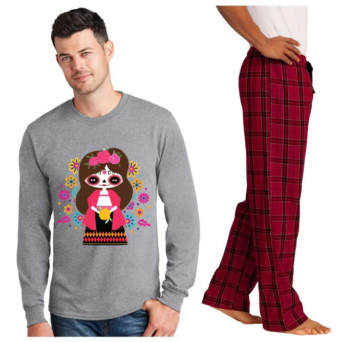 Dia De Los Muertos Mexican Kids Girl Sugar Skull Long Sleeve Pajama Set