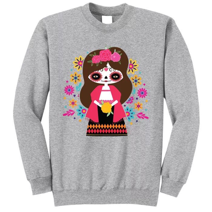 Dia De Los Muertos Mexican Kids Girl Sugar Skull Tall Sweatshirt