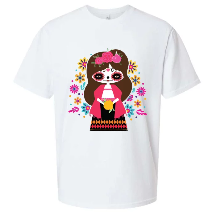 Dia De Los Muertos Mexican Kids Girl Sugar Skull Sueded Cloud Jersey T-Shirt