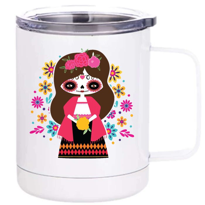 Dia De Los Muertos Mexican Kids Girl Sugar Skull Front & Back 12oz Stainless Steel Tumbler Cup