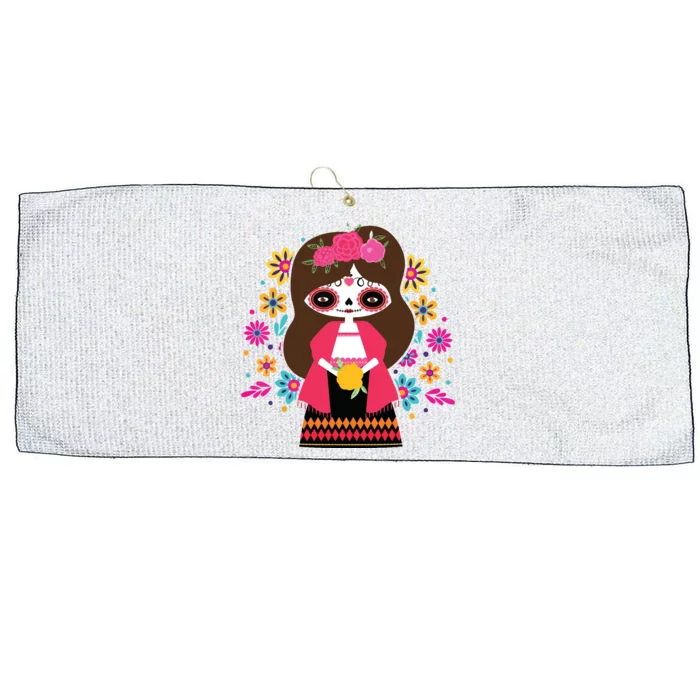 Dia De Los Muertos Mexican Kids Girl Sugar Skull Large Microfiber Waffle Golf Towel