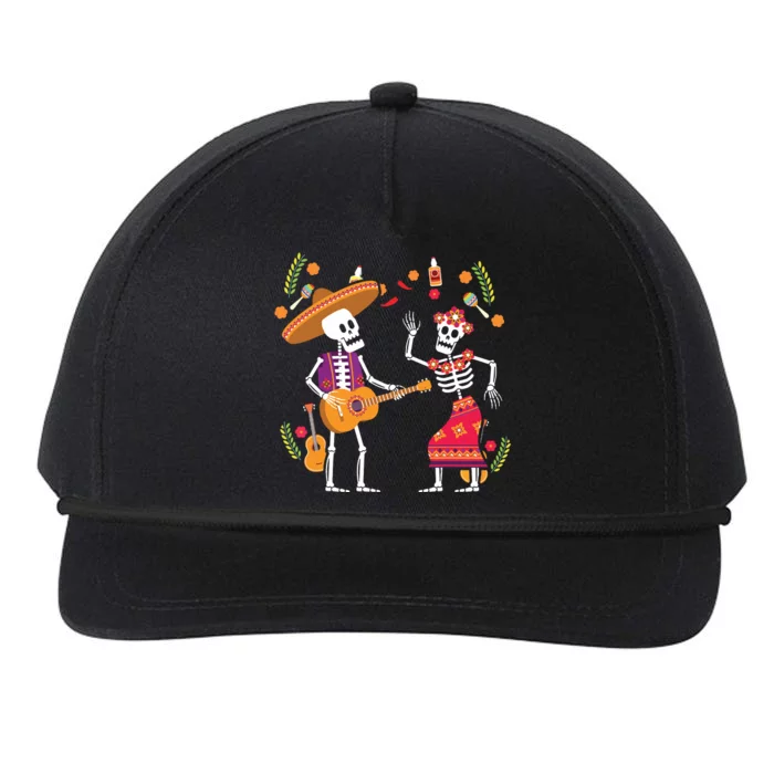 Dia De Los Muertos Skeleton Dancing Funny Day Dead Snapback Five-Panel Rope Hat