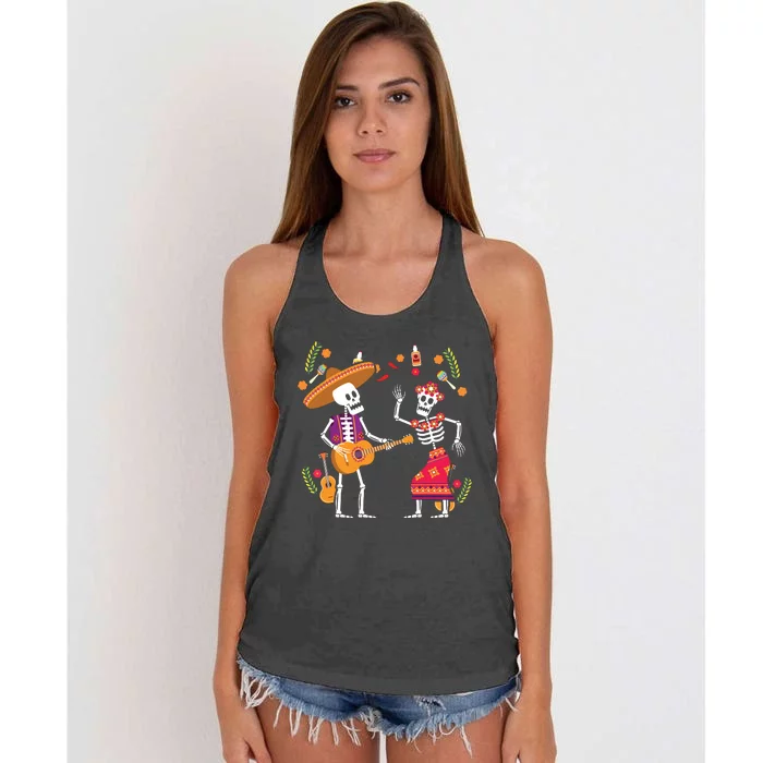 Dia De Los Muertos Skeleton Dancing Funny Day Dead Women's Knotted Racerback Tank