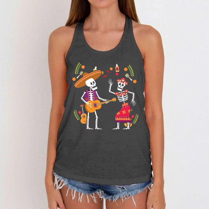 Dia De Los Muertos Skeleton Dancing Funny Day Dead Women's Knotted Racerback Tank