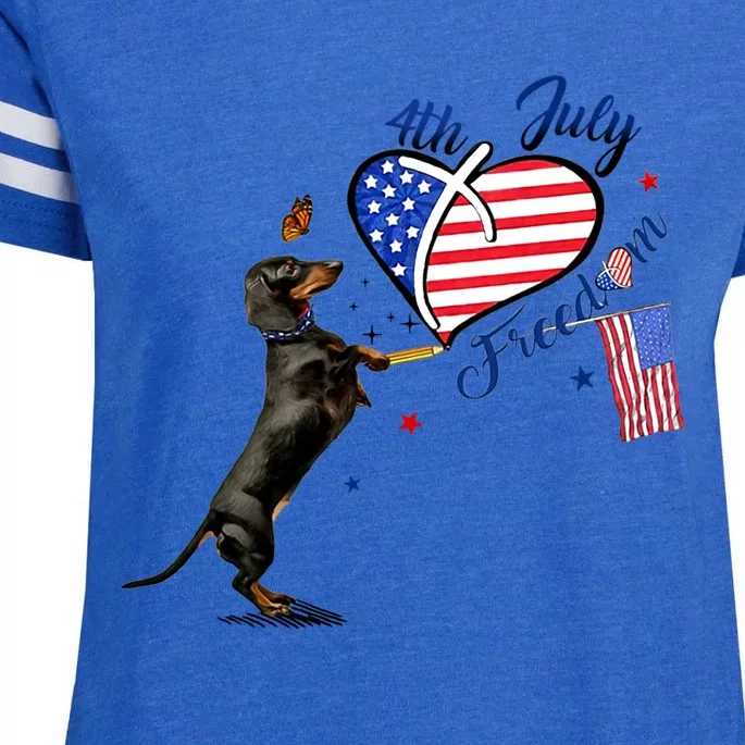 Dachshund Drawing Love America 4th Of July Freedom Day Funny Gift Enza Ladies Jersey Football T-Shirt