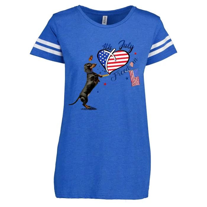 Dachshund Drawing Love America 4th Of July Freedom Day Funny Gift Enza Ladies Jersey Football T-Shirt