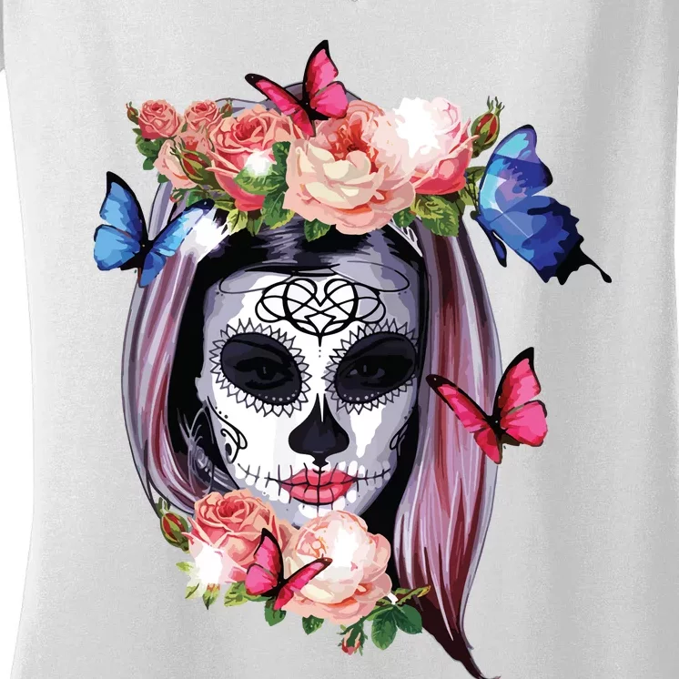 Dia De Los Muertos Sugar Skull Catrina Day Of The Dead Women's V-Neck T-Shirt