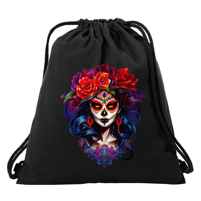 Dia De Los Muertos 2024 Sugar Skull Catrina Day Of The Dead Drawstring Bag