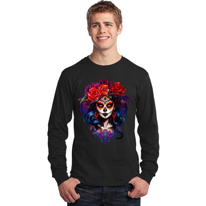 Dia De Los Muertos 2024 Sugar Skull Catrina Day Of The Dead Tall Long Sleeve T-Shirt