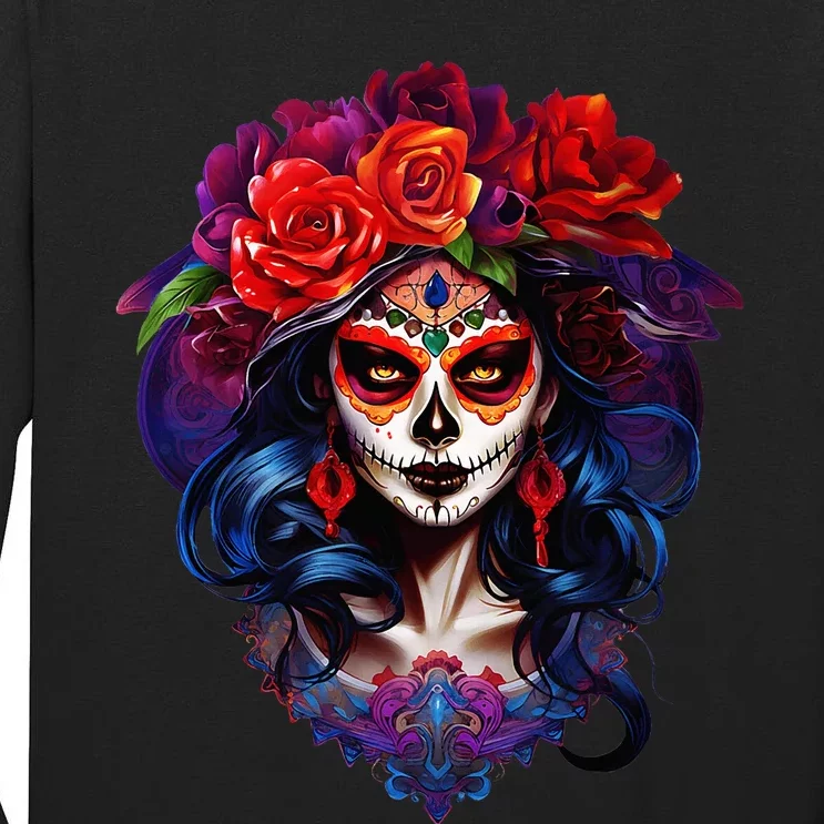 Dia De Los Muertos 2024 Sugar Skull Catrina Day Of The Dead Tall Long Sleeve T-Shirt