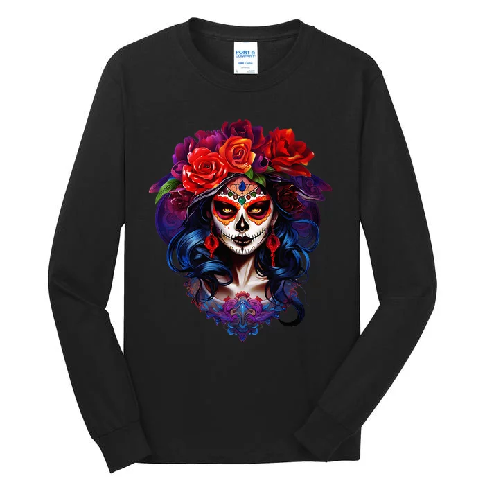 Dia De Los Muertos 2024 Sugar Skull Catrina Day Of The Dead Tall Long Sleeve T-Shirt