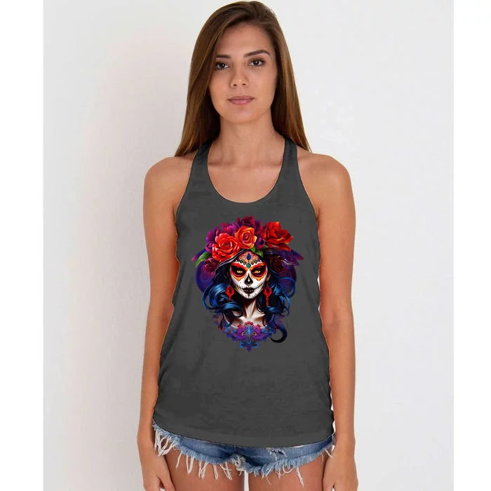 Dia De Los Muertos 2024 Sugar Skull Catrina Day Of The Dead Women's Knotted Racerback Tank