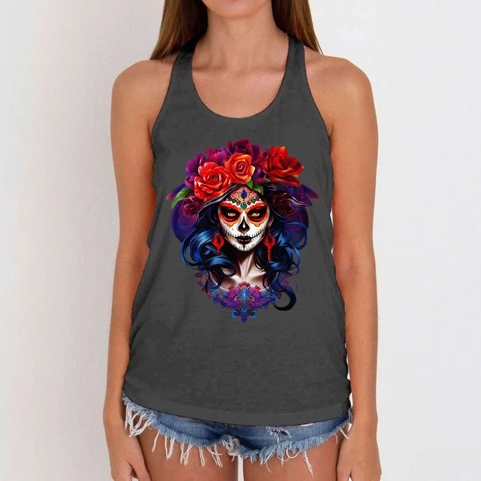 Dia De Los Muertos 2024 Sugar Skull Catrina Day Of The Dead Women's Knotted Racerback Tank