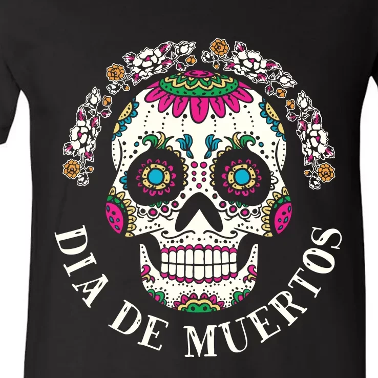 Dia De Los Muertos Sugar Skull Mexican Holiday V-Neck T-Shirt