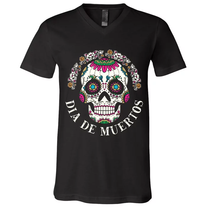 Dia De Los Muertos Sugar Skull Mexican Holiday V-Neck T-Shirt