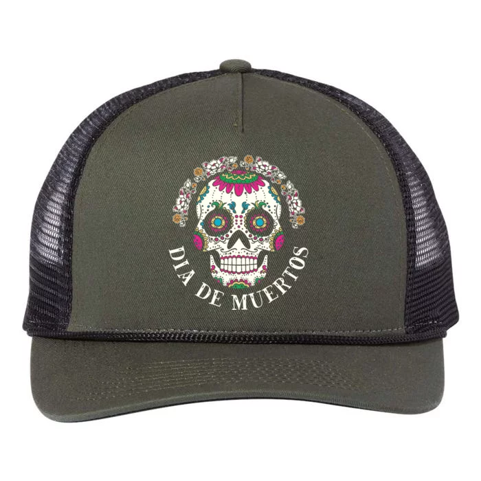 Dia De Los Muertos Sugar Skull Mexican Holiday Retro Rope Trucker Hat Cap