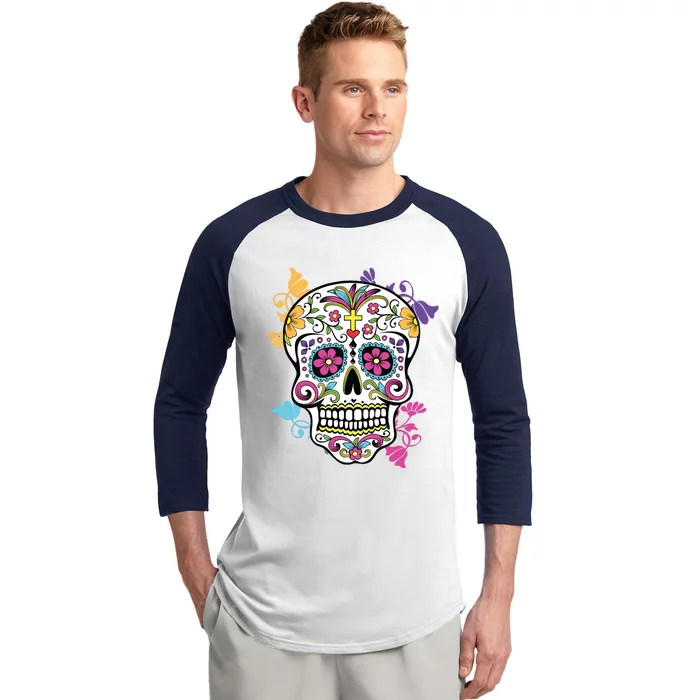 Dia De Los Muertos Sugar Skull Baseball Sleeve Shirt