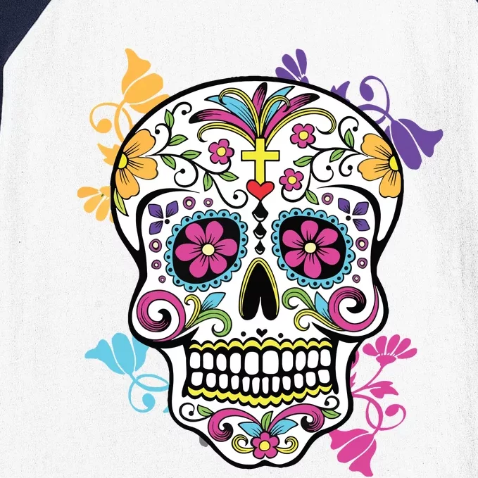 Dia De Los Muertos Sugar Skull Baseball Sleeve Shirt