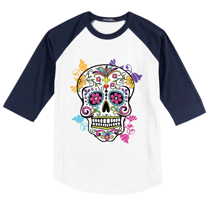 Dia De Los Muertos Sugar Skull Baseball Sleeve Shirt