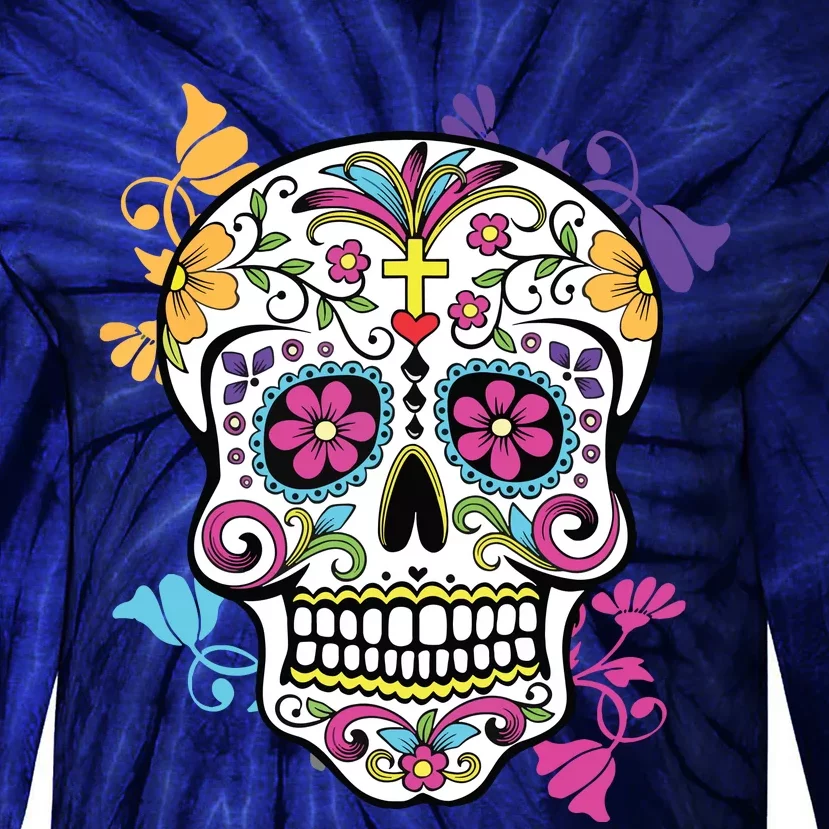 Dia De Los Muertos Sugar Skull Tie-Dye Long Sleeve Shirt