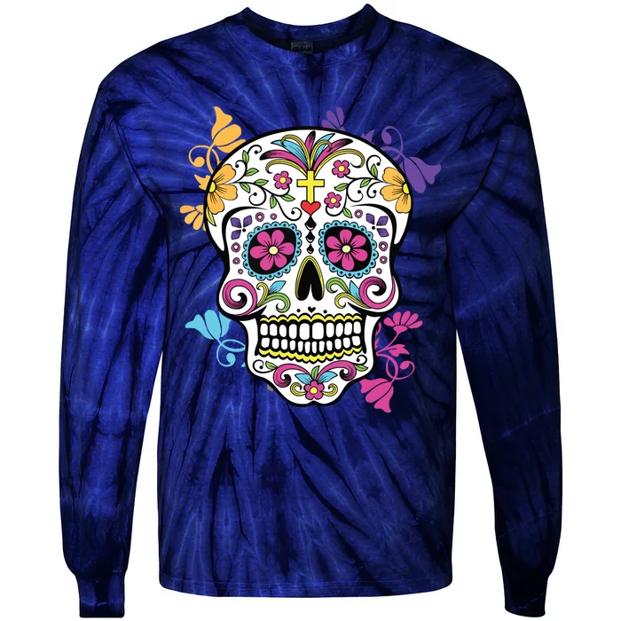 Dia De Los Muertos Sugar Skull Tie-Dye Long Sleeve Shirt