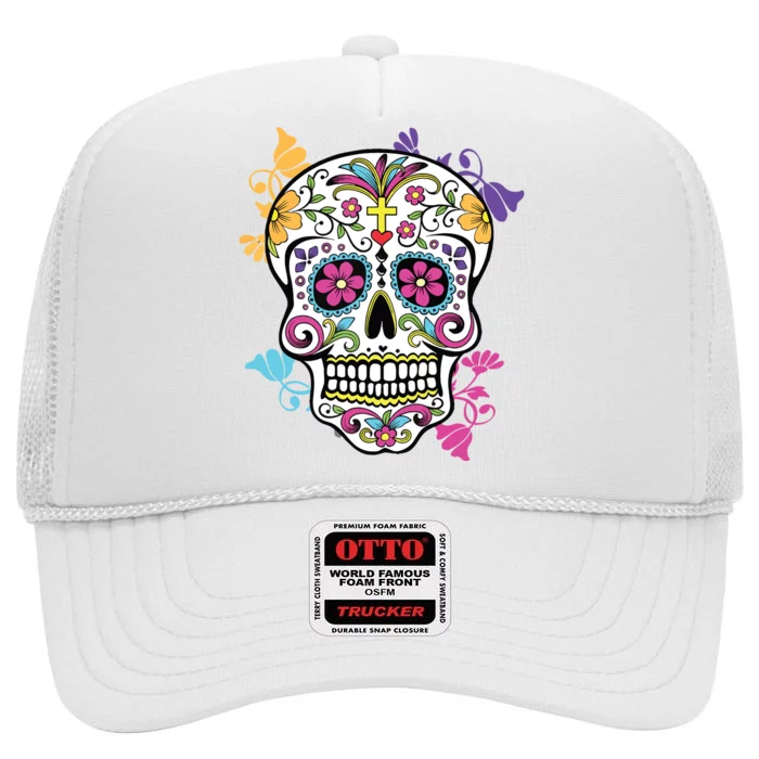 Dia De Los Muertos Sugar Skull High Crown Mesh Trucker Hat