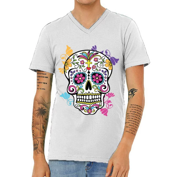 Dia De Los Muertos Sugar Skull V-Neck T-Shirt