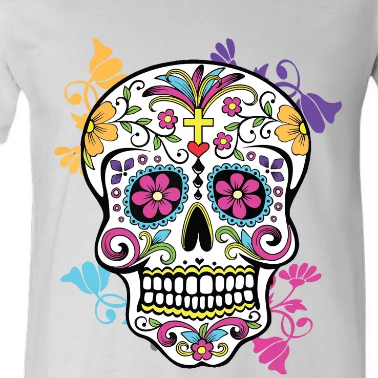 Dia De Los Muertos Sugar Skull V-Neck T-Shirt