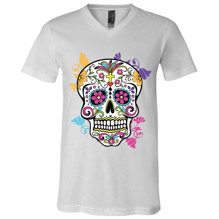 Dia De Los Muertos Sugar Skull V-Neck T-Shirt