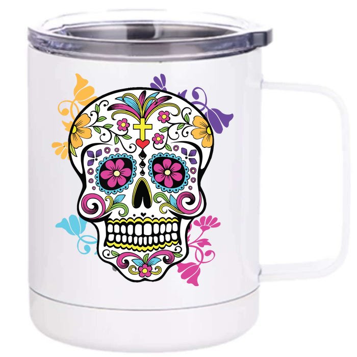 Dia De Los Muertos Sugar Skull Front & Back 12oz Stainless Steel Tumbler Cup