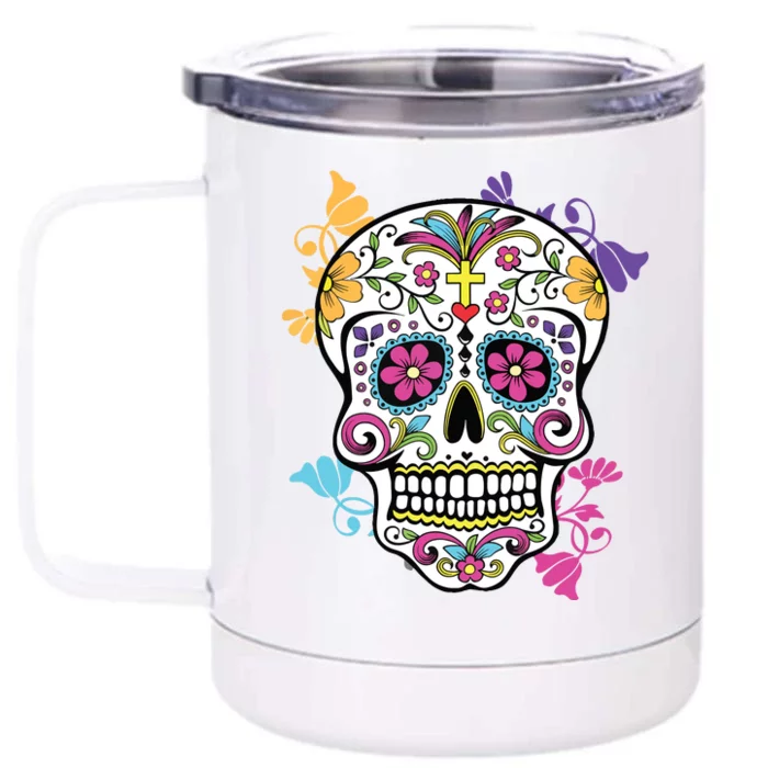 Dia De Los Muertos Sugar Skull Front & Back 12oz Stainless Steel Tumbler Cup