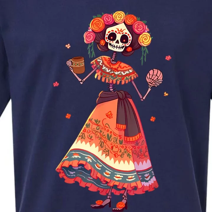 Dia De Los Muertos Day Of The Dead Mexican Sugar Skeleton Sueded Cloud Jersey T-Shirt