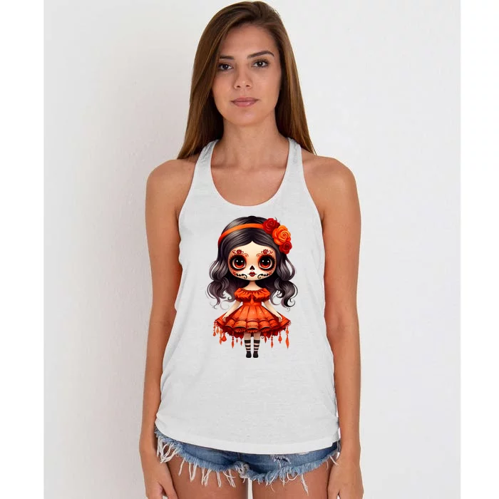 Dia De Los Muertos La Catrina Cute Skeleton Mexican Women's Knotted Racerback Tank