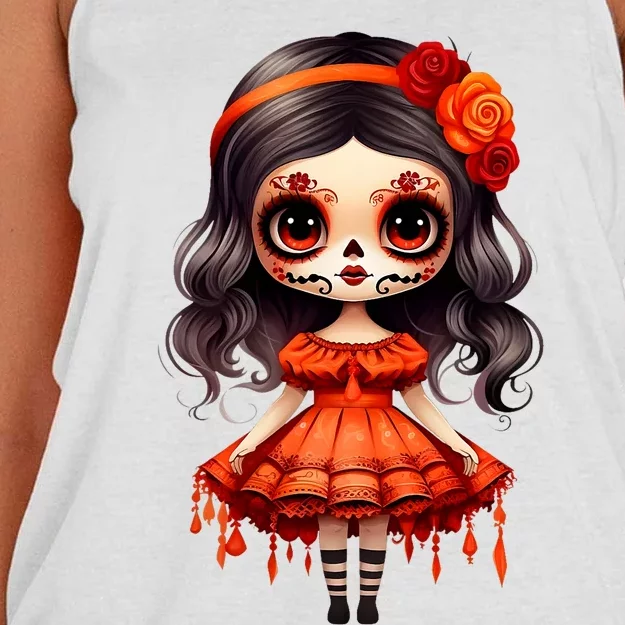 Dia De Los Muertos La Catrina Cute Skeleton Mexican Women's Knotted Racerback Tank