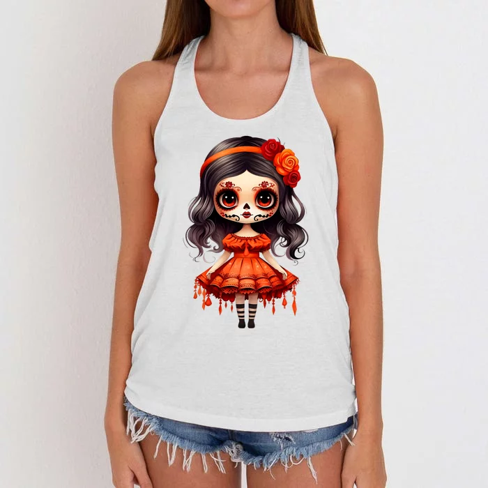 Dia De Los Muertos La Catrina Cute Skeleton Mexican Women's Knotted Racerback Tank