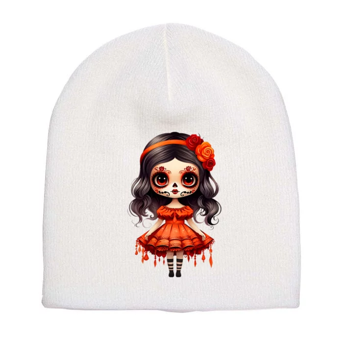 Dia De Los Muertos La Catrina Cute Skeleton Mexican Short Acrylic Beanie