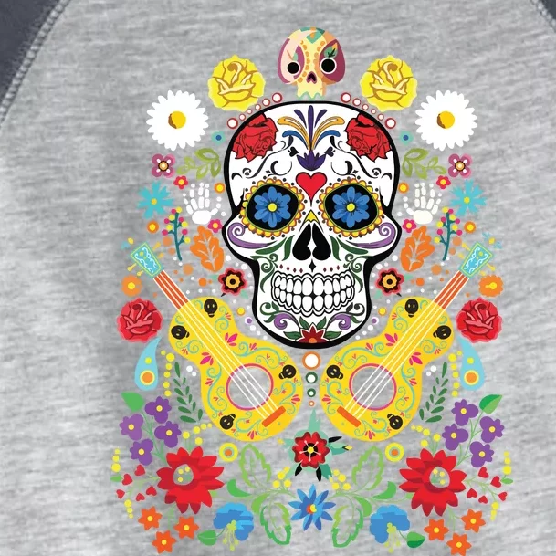 Dia De Los Muertos Day Of The Dead Sugar Skull Guitar Flower Toddler Fine Jersey T-Shirt