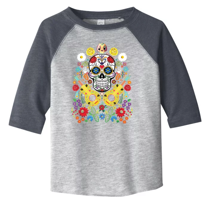 Dia De Los Muertos Day Of The Dead Sugar Skull Guitar Flower Toddler Fine Jersey T-Shirt