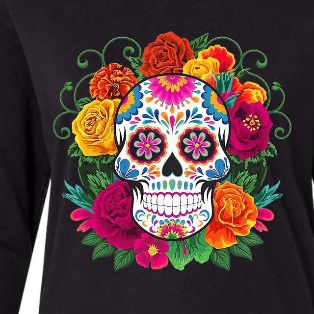 Dia De Los Muertos Costume Day Of The Dead Sugar Skull Womens Cotton Relaxed Long Sleeve T-Shirt