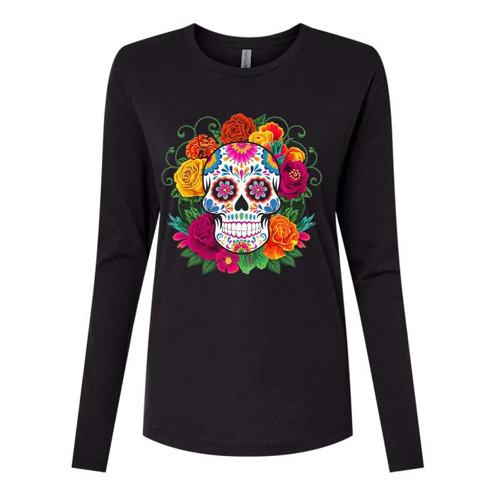 Dia De Los Muertos Costume Day Of The Dead Sugar Skull Womens Cotton Relaxed Long Sleeve T-Shirt