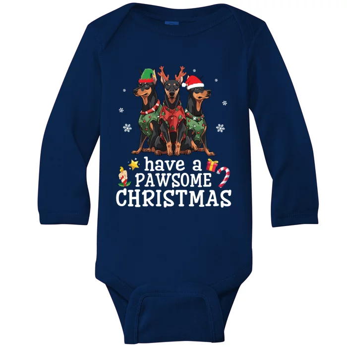 Dober Dogs Merry Mother Father Have A Pawsome Christmas Gift Baby Long Sleeve Bodysuit