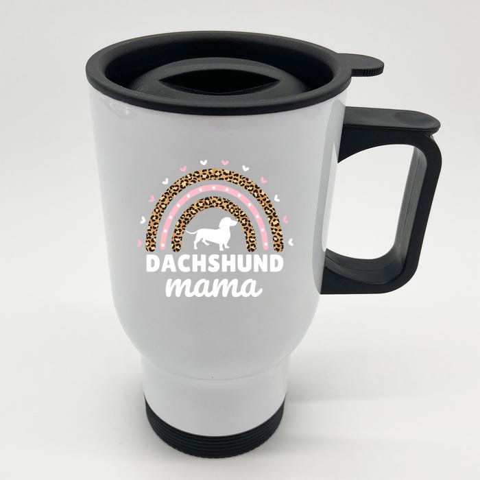 Doxie Dachshund Mama Rainbow Dachshund Lover Weiner Dog Mom Gift Front & Back Stainless Steel Travel Mug