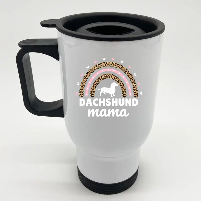 Doxie Dachshund Mama Rainbow Dachshund Lover Weiner Dog Mom Gift Front & Back Stainless Steel Travel Mug