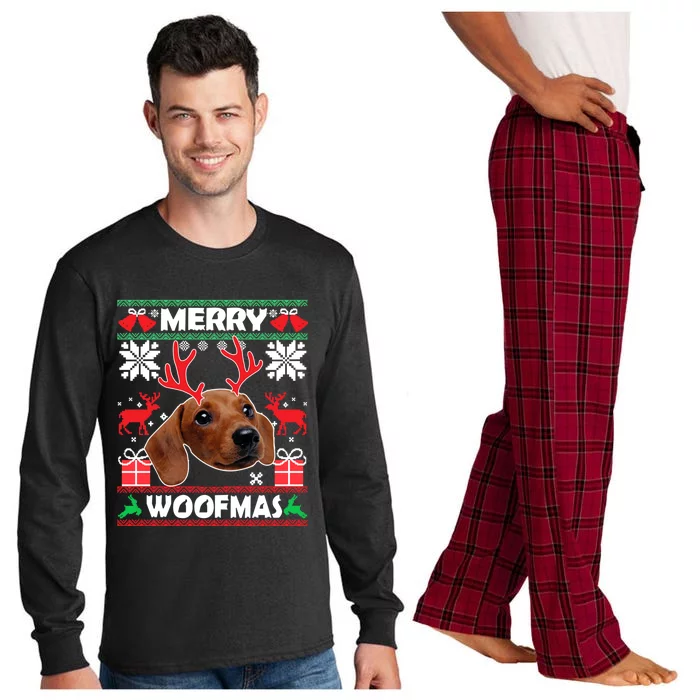 Dachshund Dog Merry Woofmas Christmas Dog Lover Ugly Sweater Gift Long Sleeve Pajama Set