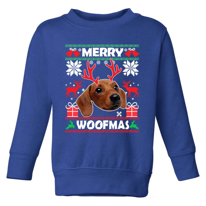 Dachshund Dog Merry Woofmas Christmas Dog Lover Ugly Sweater Gift Toddler Sweatshirt