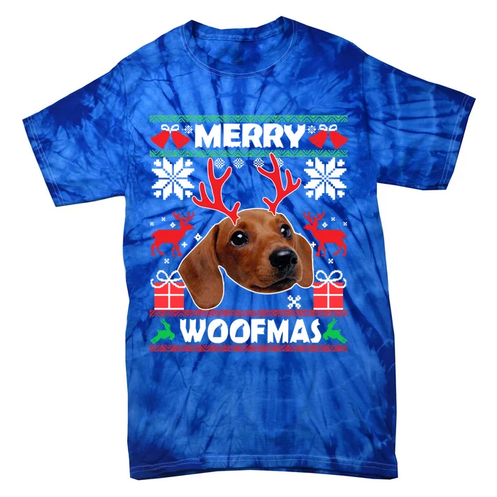 Dachshund Dog Merry Woofmas Christmas Dog Lover Ugly Sweater Gift Tie-Dye T-Shirt