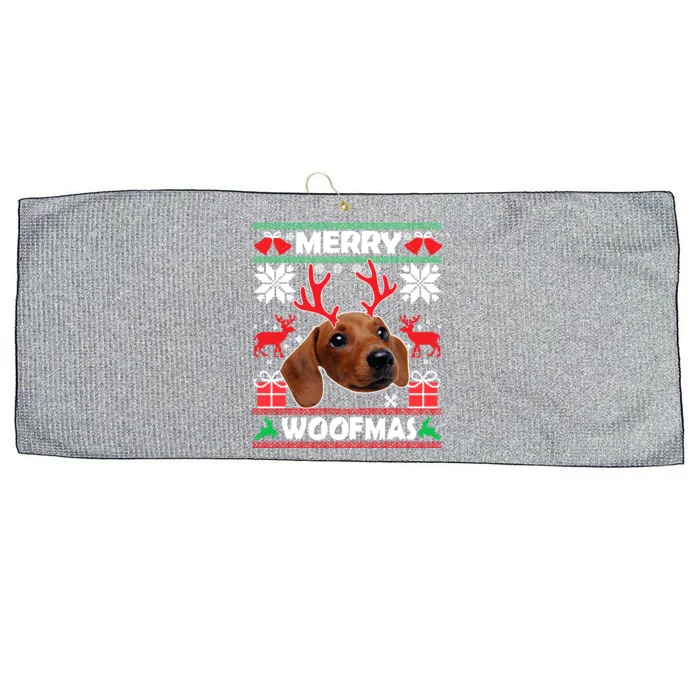 Dachshund Dog Merry Woofmas Christmas Dog Lover Ugly Sweater Gift Large Microfiber Waffle Golf Towel