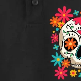 Dia De Muertos Day of The Dead Floral Sugar Skull Dry Zone Grid Performance Polo